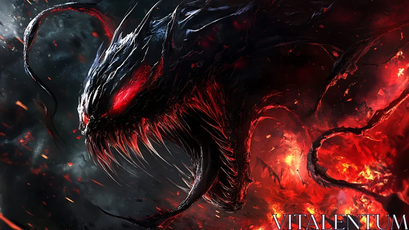 Demonic void serpent lunges through burning cosmic storm