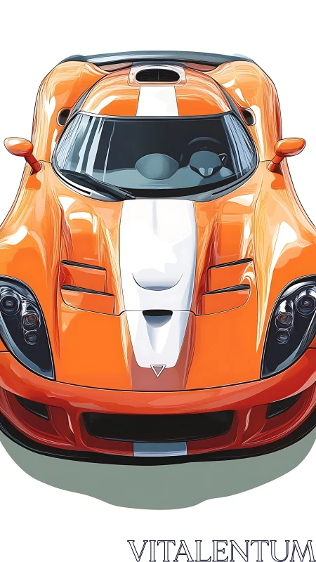 Orange supercar front view illustration emphasizes sleek form