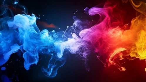 Colored gaseous plumes intersect across a dark background