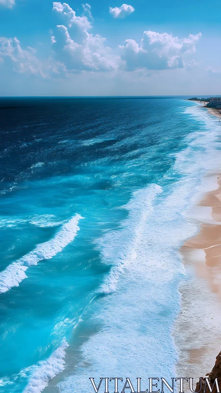 Vertical coastal seascape in luminous photorealistic perspective.