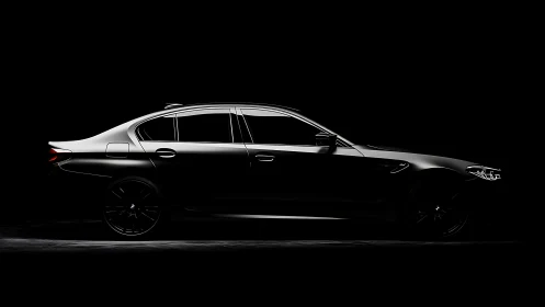 Low-key studio side profile of black executive sport sedan
