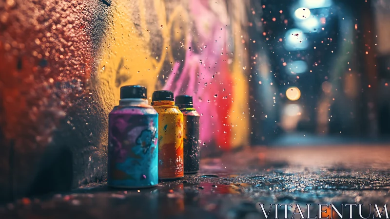 Urban alley spray paint bottles with shallow depth of field