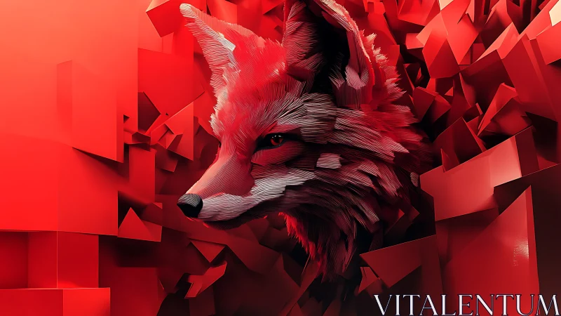 Crimson low-poly fox emerges sharply from abstract shards
