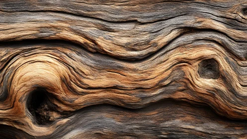 Close-up of Weathered Wood Grain with Natural Swirl Patterns.