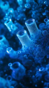 Bioluminescent blue tubular corals glow in deep ocean