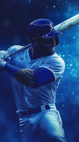 Dynamic blue-lit baseball batter captured in dramatic stance