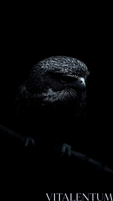 Owl on perch isolated in high-contrast low-key lighting