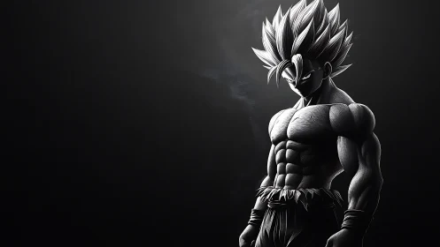 Shadowed anime warrior stands strong in dramatic light