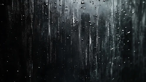 Rain streaks on dark glass surface create abstract vertical field