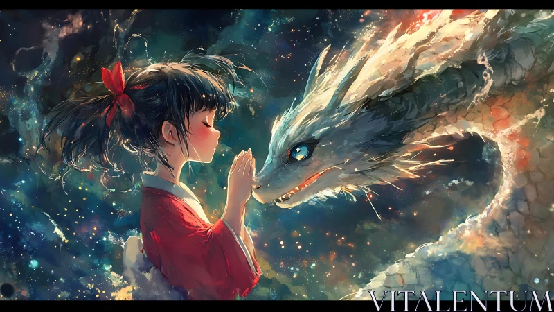 Stellar interface: robed girl synchronizing with aeonic dragon.