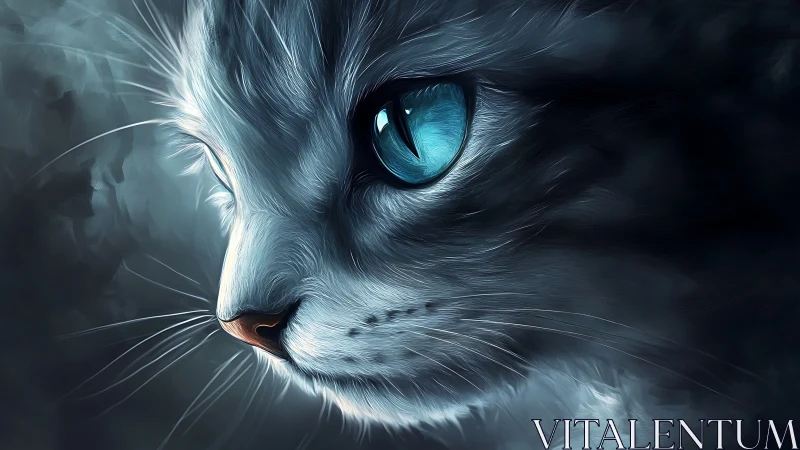 Luminous Feline Portrait with Striking Turquoise Gaze. Digital Rendering