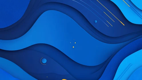 Electric blue paper waves with golden sparks in motion.