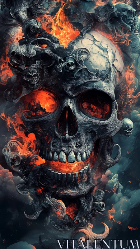Infernal skull vortex with molten fire and swirling forms.