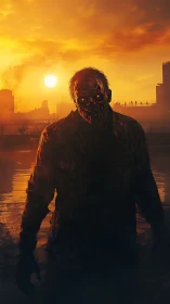 Sunset stalker rising from the flooded city streets.