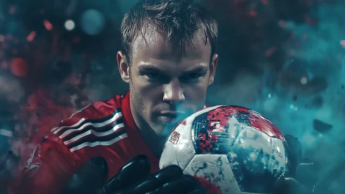 Fierce goalkeeper locks eyes with the ball in frozen focus