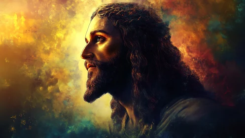 Radiant profile of a serene, reverent figure in glowing light