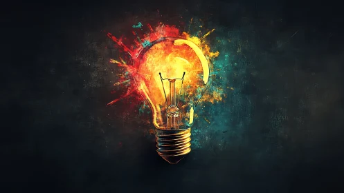 Lightbulb explosion merges fiery color with deep shadow.