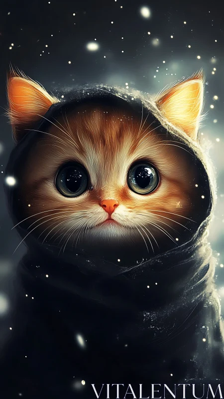 Enchanted Winter Cat in Glowing Starlight.