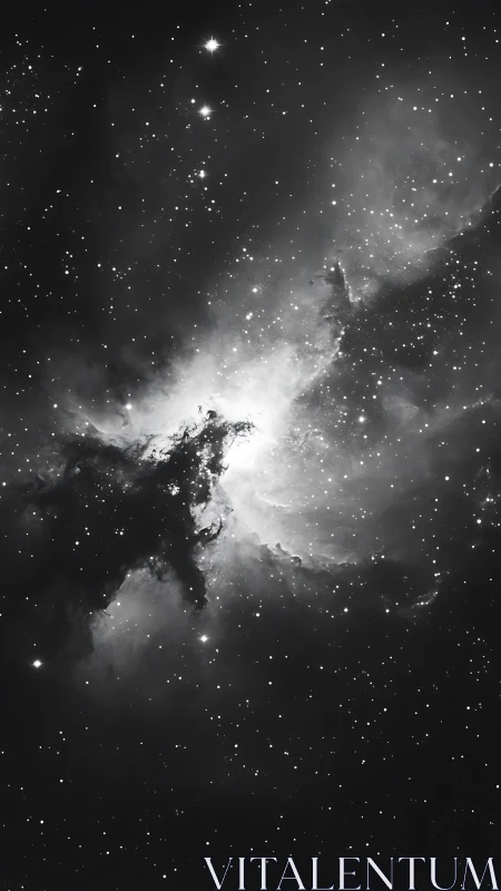 Monochrome emission nebula with dense dust silhouette fields.