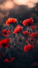 Crimson Dreams: Three Poppies Rise Against Amber Haze.