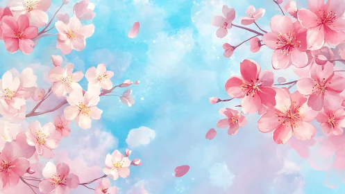 Spring Blossoms Frame Against Luminous Sky.