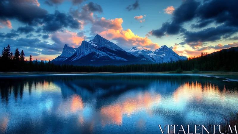 Alpine lake reflectance with cloud-ignited dusk albedo gradients.