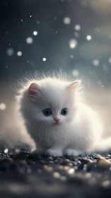 Ethereal White Kitten in Soft Bokeh Light