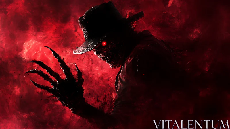 Crimson fog curls as the clawed shadow tips its hat