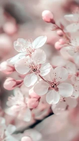 Pink and White Blossoms on Branch with Buds.