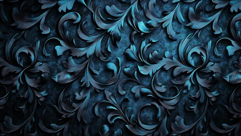 Digital teal foliage relief pattern forms repeated curling shapes