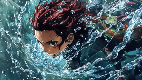 Rendered swordsman advances through dynamic water effects