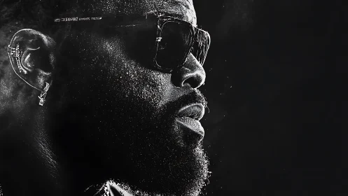 High-contrast monochrome profile portrait with granular lighting