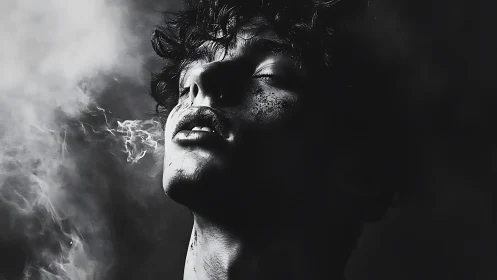 Smoke-kissed dreamer rising from shadow-drenched silence.