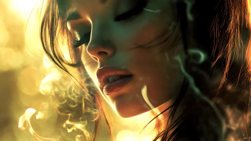Smoky daydream goddess bathed in molten amber light.