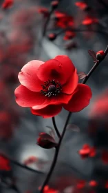 Red Anemone Flower in Focus.