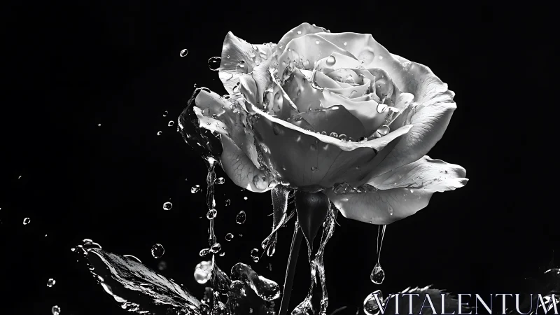 Glistening Rose Captured in Dynamic Water Splash