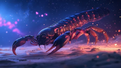Bioluminescent alien arthropod rendered in cinematic 3D detail.