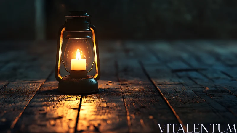 Lantern's Warm Vigil on Weathered Timber.