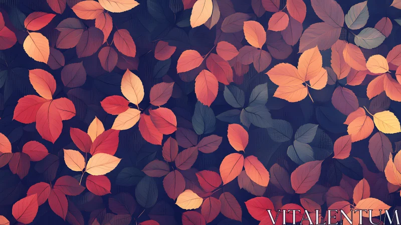 Falling autumn leaves form a serene, softly glowing pattern