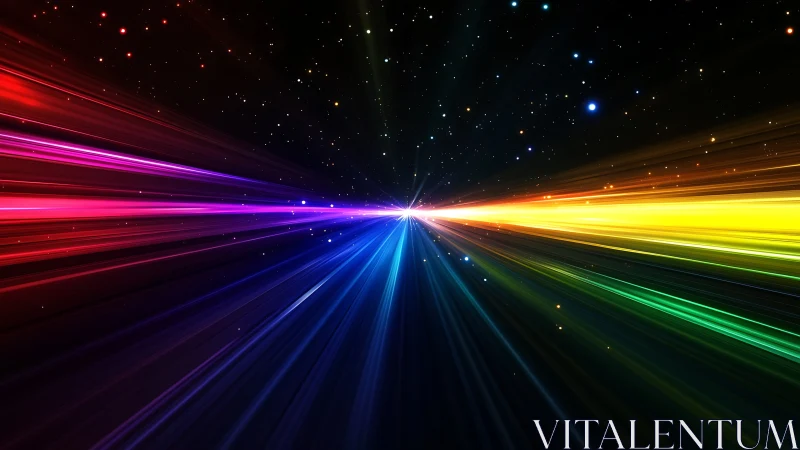 Cosmic rainbow highway blazes through a starlit void.
