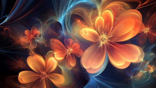 Fractal luminescent blossoms in flowing spectral nebula field