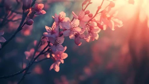 Backlit Cherry Blossoms with Depth-of-Field Bokeh Rendering.