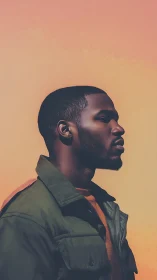 Sunlit profile carves calm silhouette against apricot sky