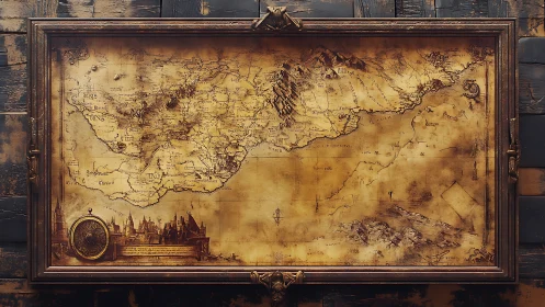 Antique fantasy realm wall map rendered in sepia cartographic detail