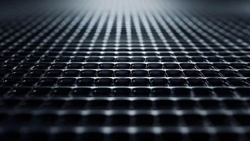 Futuristic metallic grid surface with reflective lighting effect.