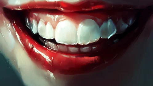 Luminous crimson smile glows with glossy, electric charm.