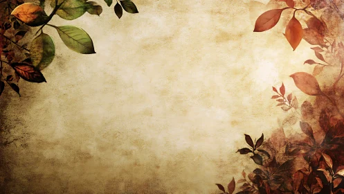 Faded autumn leaves quietly frame a warm parchment sky