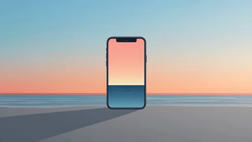 Mobile viewport as geometric portal over minimalist seascape.