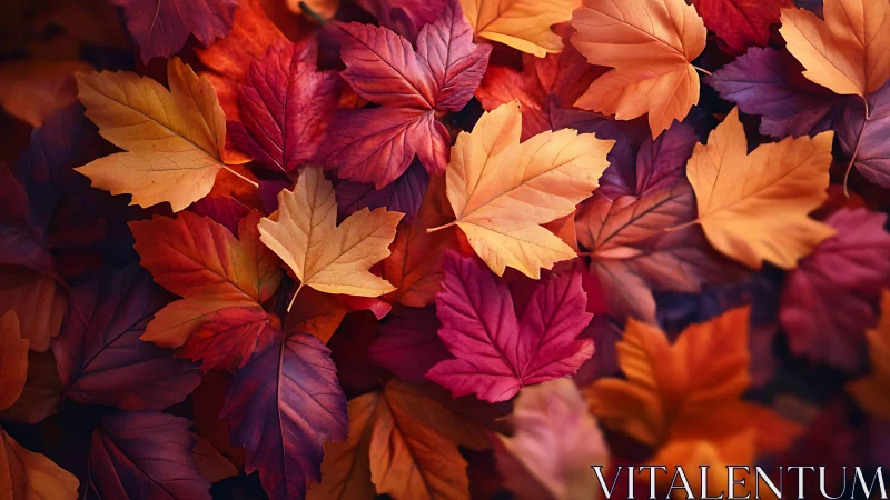 Colorful autumn maple leaves forming rich seasonal carpet.