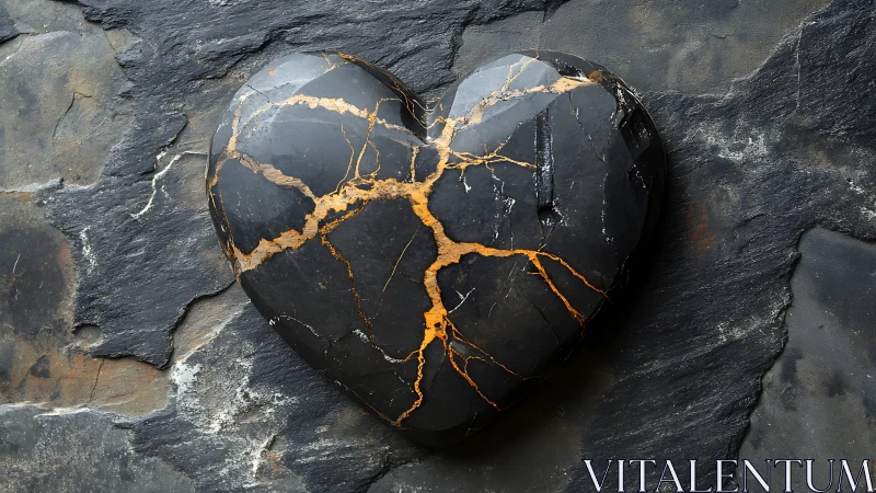 Heart-shaped stone with mineral deposits on rock surface.